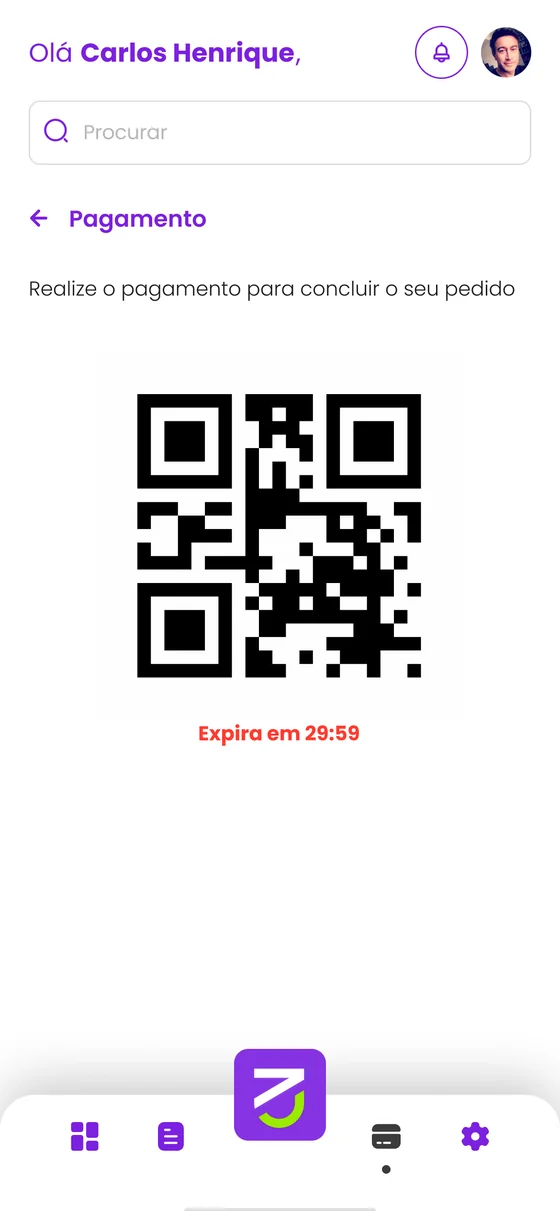Tela de pagamento por QR Code com contagem regressiva